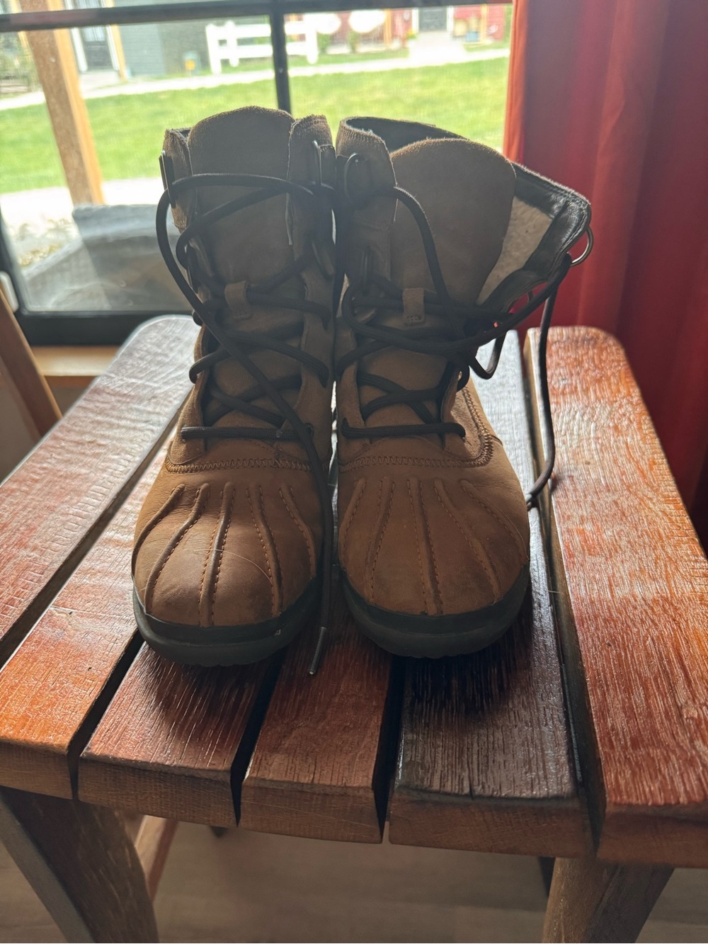 Brown UGG Lace-Up Duck Boot with Shearling Lining